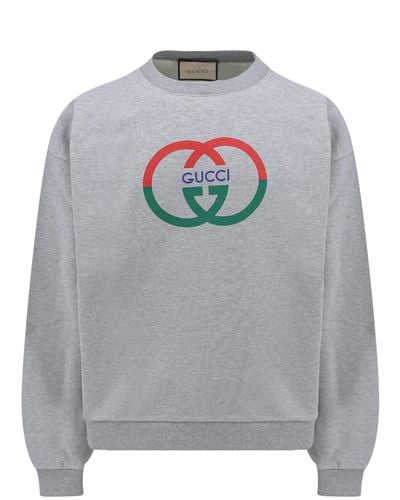 Gucci Interlocking G-print Crewneck Cotton-jersey Sweatshirt - Gray