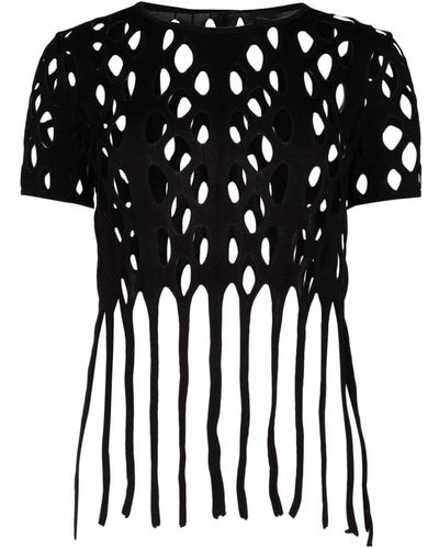 Pinko Round-Neck Cut-Out Knitted Top - Black