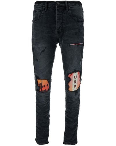Purple Brand Skinny Jeans With Print And Rips - Blue