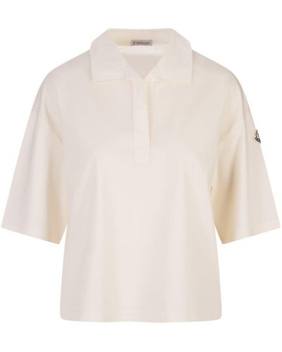 Moncler Oversize Polo Shirt With Logo Patch - White