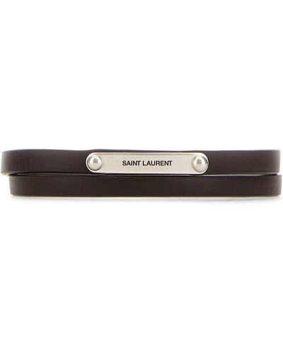 Saint Laurent Dark Leather Id Bracelet - White