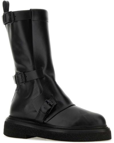 Max Mara Leather Bucklesboot Ankle Boots - Black