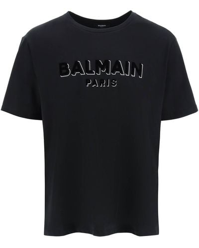 Balmain Flock & Foil Logo T-shirt - Black