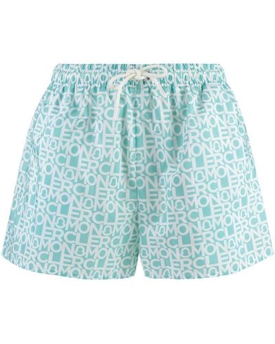 Moncler Mint Green Logoed Shorts - Blue