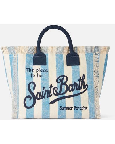Mc2 Saint Barth Vanity Canvas Shoulder Bag With Saint Barth Print - Blue