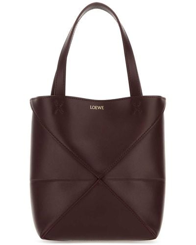 Loewe Grape Leather Mini Puzzle Fold Handbag - Brown