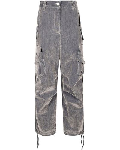 MSGM Wide Leg Side Pockets Cargo Jeans - Grey