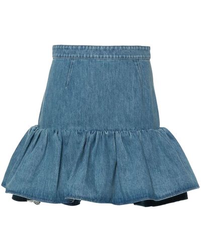 Patou Cotton Blend Peplum Denim Skirt - Blue