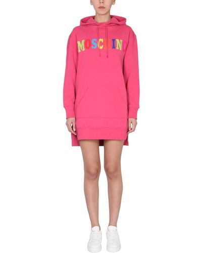 Moschino Dress With Flocked Logo - Pink