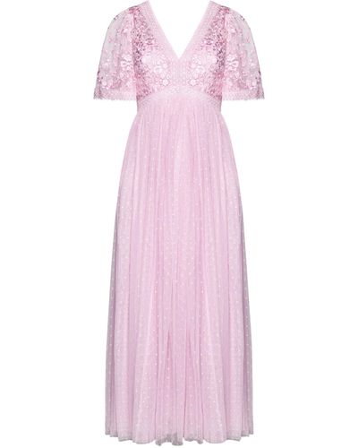 Needle & Thread Celestia Embroidery Tulle Ankle Gown - Pink