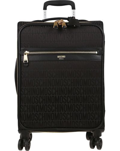 Moschino Allover Logo Printed Zipped Suitcase - Black