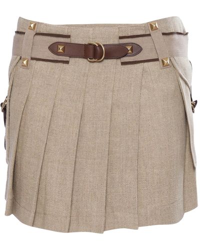 Alberta Ferretti Pleated Linen Skirt - Natural