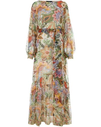 Etro Floral-Printed Long-Sleeved Dress - Natural
