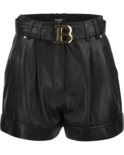 Balmain Leather Shorts With Belt - Black