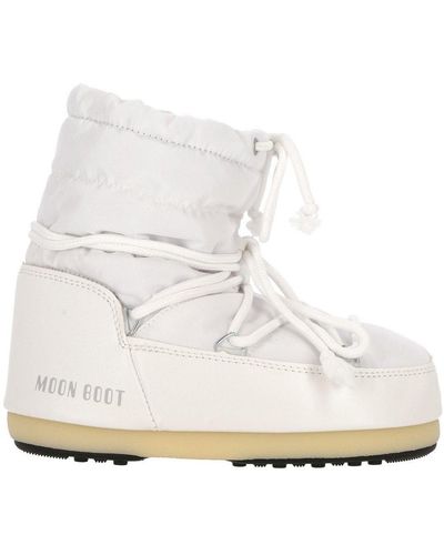 Moon Boot Round Toe Lace-up Ankle Boots - White