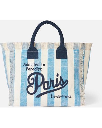 Mc2 Saint Barth Vanity Canvas Shoulder Bag With And Paris Print - Blue