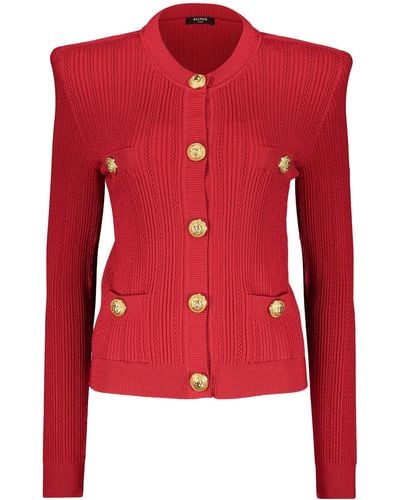 Balmain Embellished Button Cardigan - Red