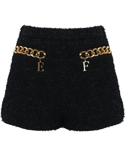 Elisabetta Franchi Tweed Shorts With Logo Chain - Black