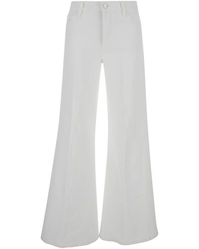 FRAME Le Palazzo Wide Jeans With Branded Button - White