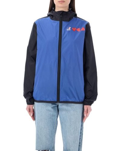 COMME DES GARÇONS PLAY Bicolor Waterproof Zip Jacket With Hood - Blue
