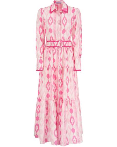 Mc2 Saint Barth Linen Patterned Long Dress - Pink