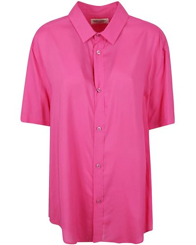 Saint Laurent Short Sleeve Plain Shirt - Pink