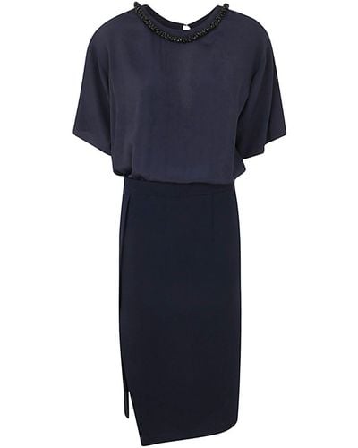 N°21 Midi Dress With Pencil Skirt And Shirt Neck Clothing - Blue