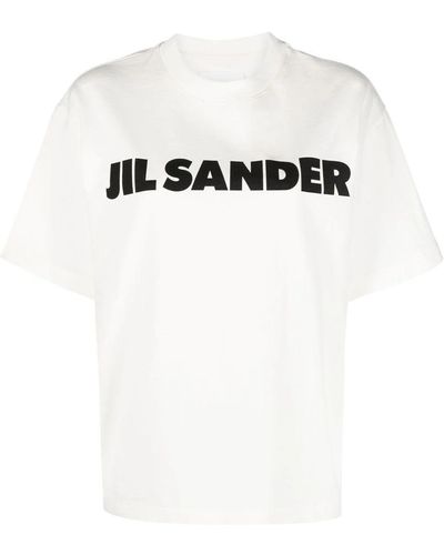 Jil Sander Crew Neck Short Sleeve Boxy T-Shirt With Printed Logo - White