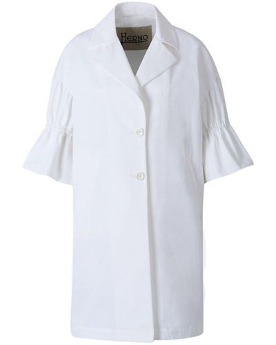 Herno Ruffle Sleeved Buttoned Coat - White