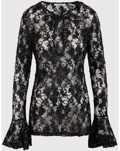Nina Ricci Sequinned Sheer-Lace Top - Black