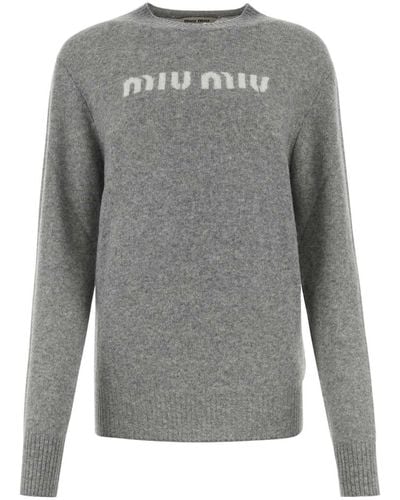 Miu Miu Melange Wool Blend Jumper - Grey