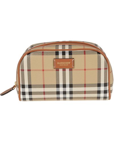 Burberry Logo Patch Check Zip Clutch - Metallic