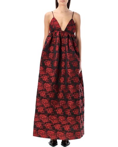 Ganni Botanical Jaquard Maxi Dress - Red