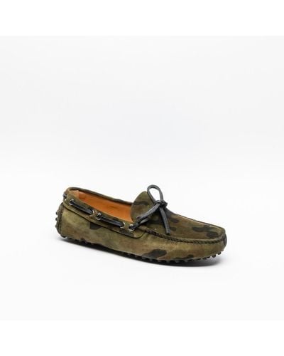 Car Shoe Kud006 Camouflage Suede Driving Loafer - Green