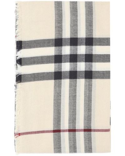 Burberry Check Printed Frayed-Edge Scarf - Natural