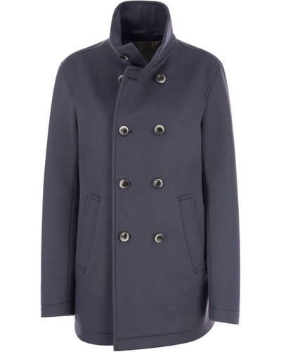 Herno Wool And Cashmere Double-Breasted Coat - Blue