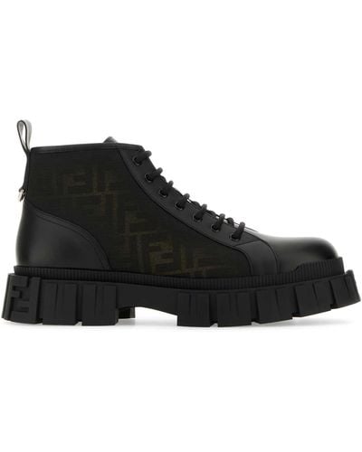 Fendi Two-Tone Leather And Fabric Force Ankle Boots - Black