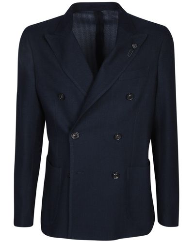 Lardini Jersey Double-Breasted Jacket - Blue