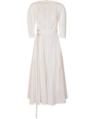 Yohji Yamamoto Belted Waist Rear Zip Flare Dress - White