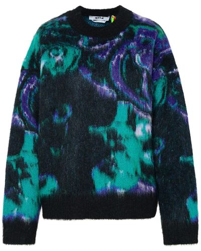 MSGM Black Brushed Mohair Blend Sweater - Blue