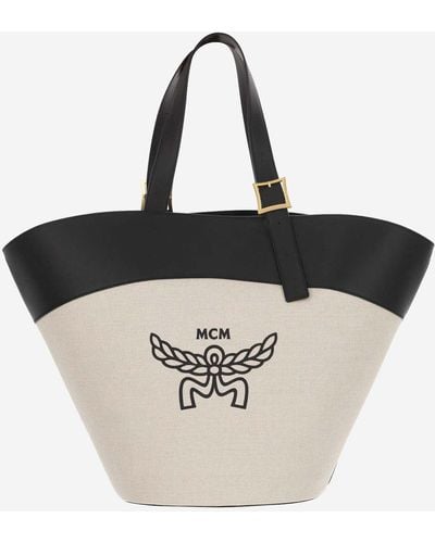 MCM Cotton Canvas And Leather Himmel Shoulder Bag - Black