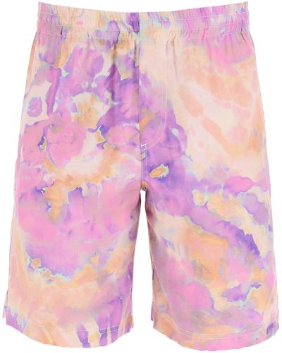 MSGM Tie-dye Shorts With Camo Shells Motif - Pink