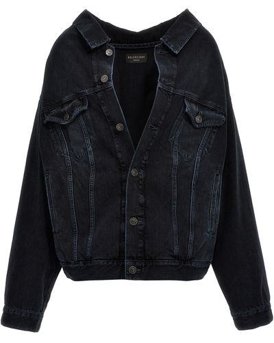 Balenciaga Off-The-Shoulder Denim Jacket - Black