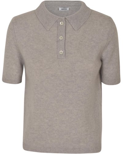 Aspesi Ribbed Polo Shirt - Gray