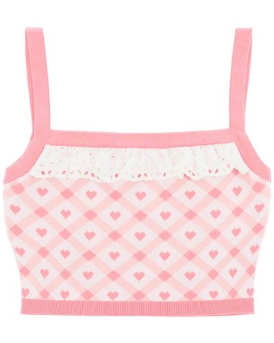 Alessandra Rich Checked Cropped Top - Pink