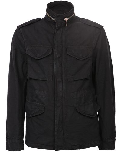 Original Vintage Style Flap Pockets Jacket - Black