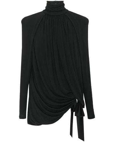 Saint Laurent Draped Satin Mini Dress - Black
