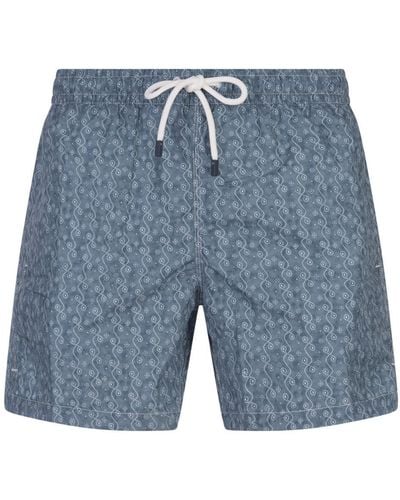 Fedeli Ocean Swim Shorts With Micro Pattern - Blue