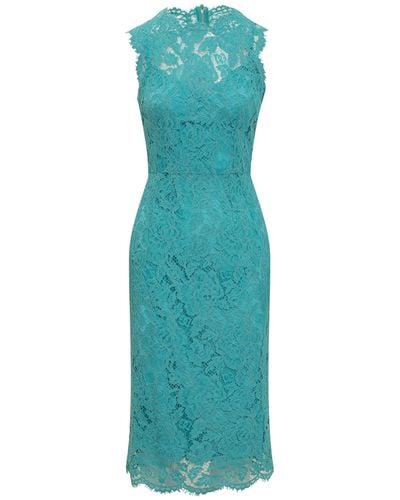 Dolce & Gabbana Floral Cordonetto Lace Sheath Dress - Blue
