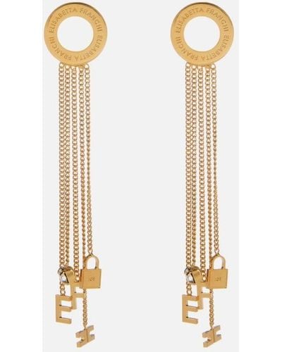 Elisabetta Franchi Earrings With Hanging Tassels And Charms - Metallic